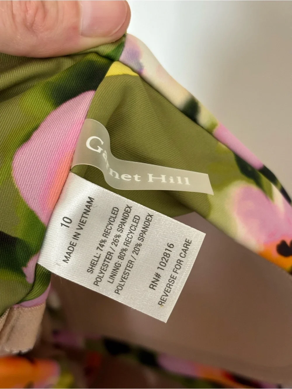 Garnet Hill Riviera Asymmetrical One-Piece Swimsuit Olive Island Floral -Size 10